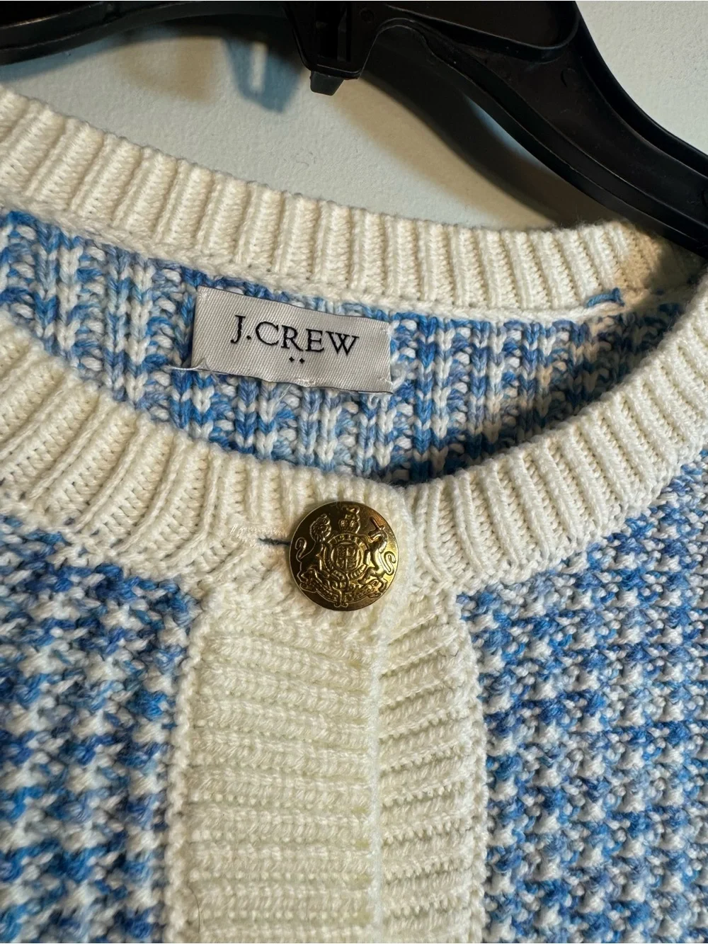J. Crew Sz XXL* Light Blue Popcorn Stitch Cardigan Ivory Trim Gold Buttons